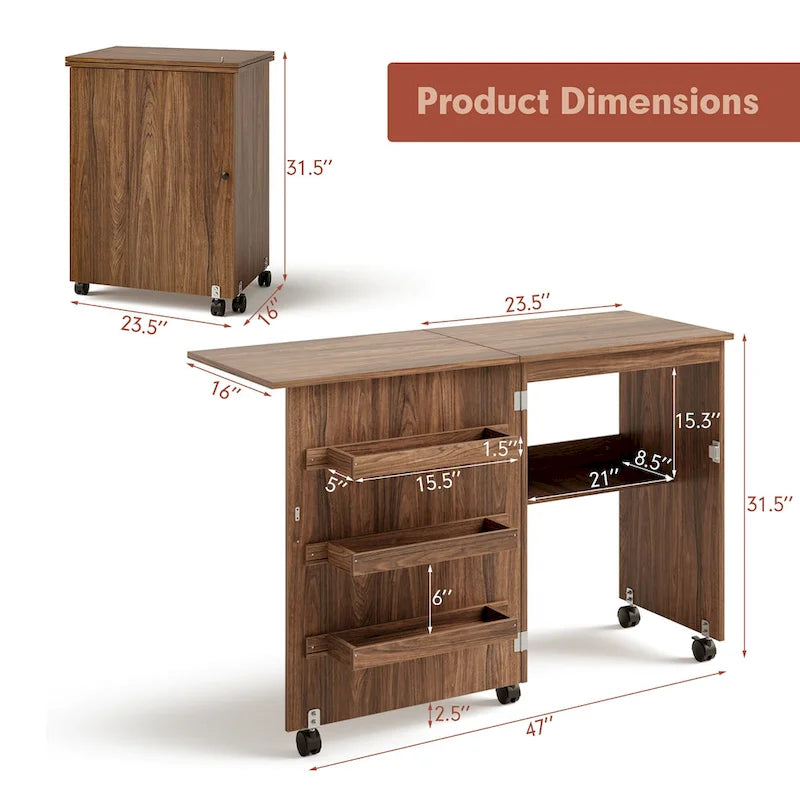 Gymax Table de Couture Pliante Meuble de Rangement pour la Maison