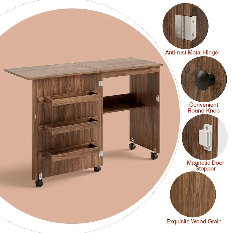 Gymax Table de Couture Pliante Meuble de Rangement pour la Maison