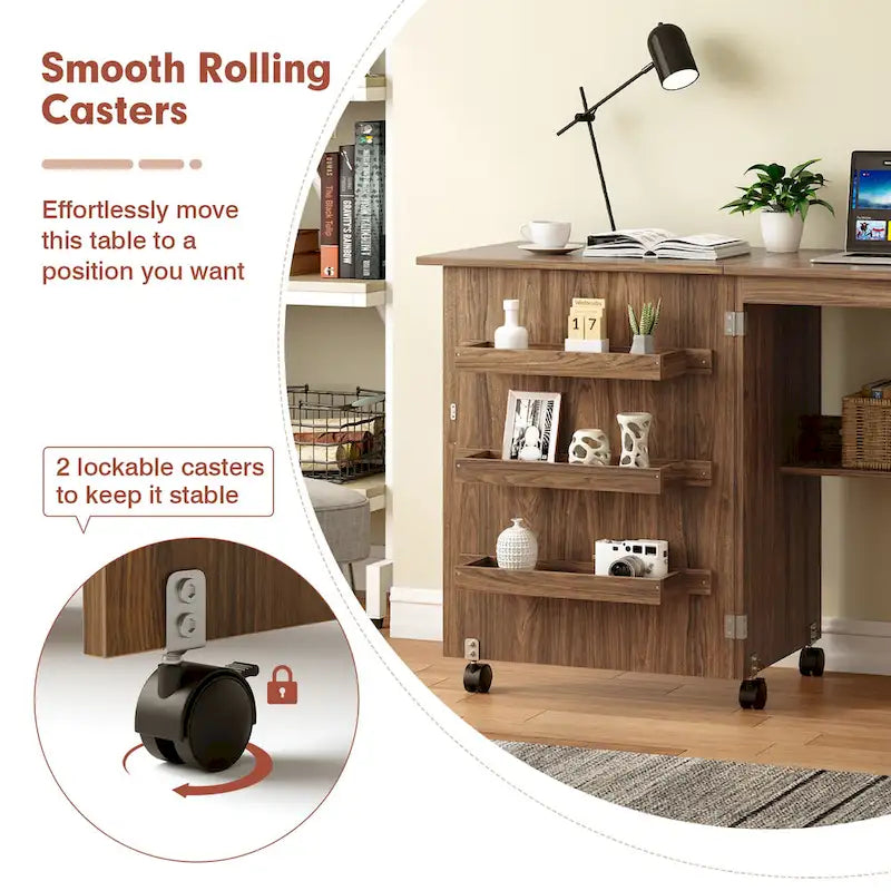 Gymax Table de Couture Pliante Meuble de Rangement pour la Maison