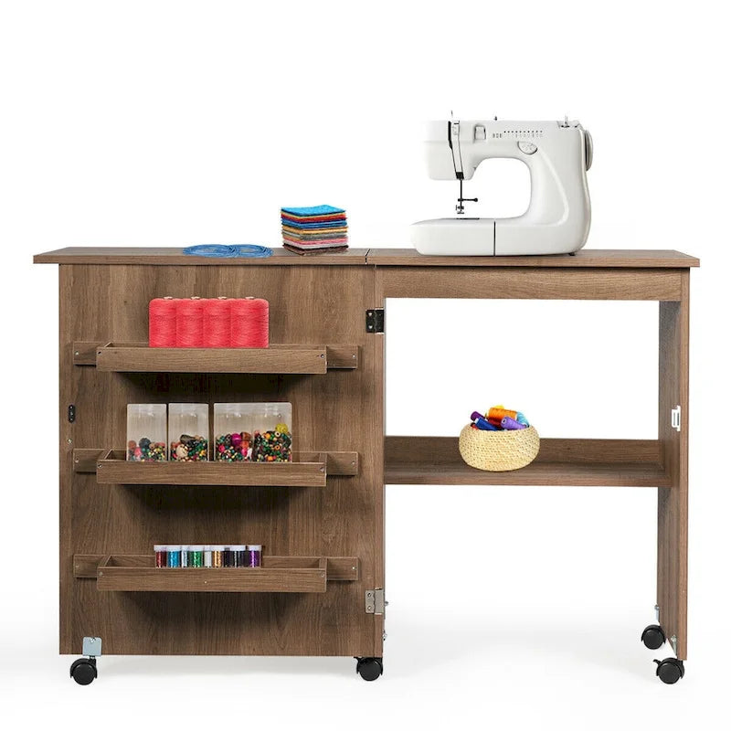 Gymax Table de Couture Pliante Meuble de Rangement pour la Maison