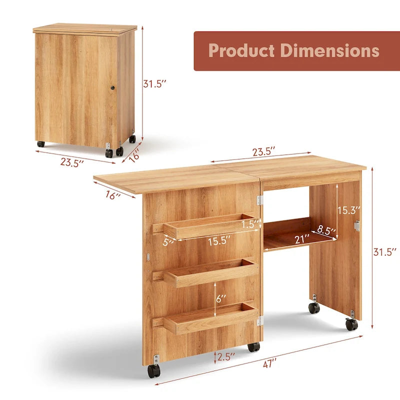 Gymax Table de Couture Pliante Meuble de Rangement pour la Maison