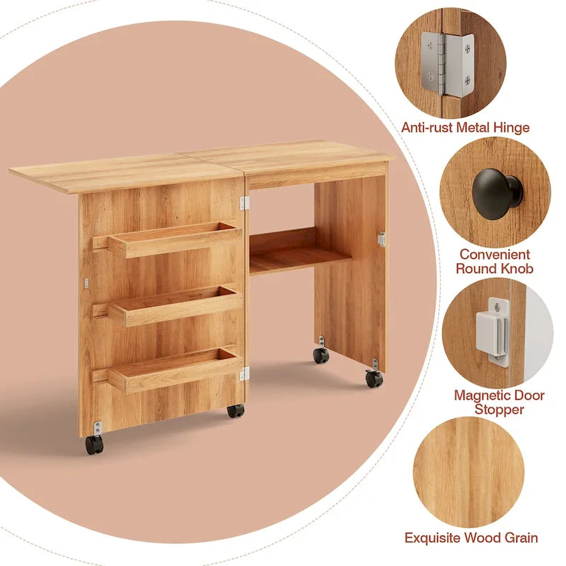 Gymax Table de Couture Pliante Meuble de Rangement pour la Maison