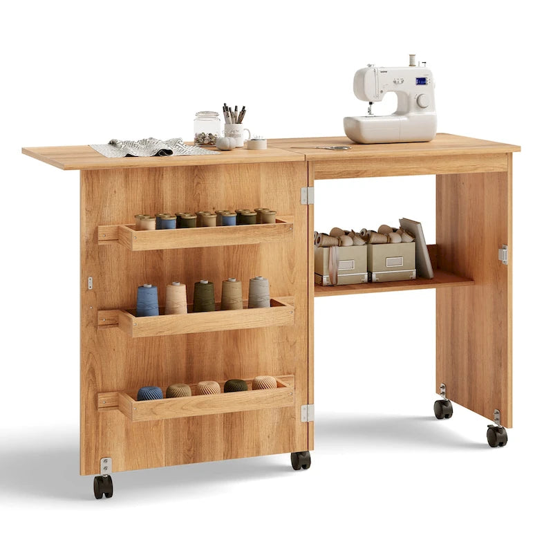 Gymax Table de Couture Pliante Meuble de Rangement pour la Maison