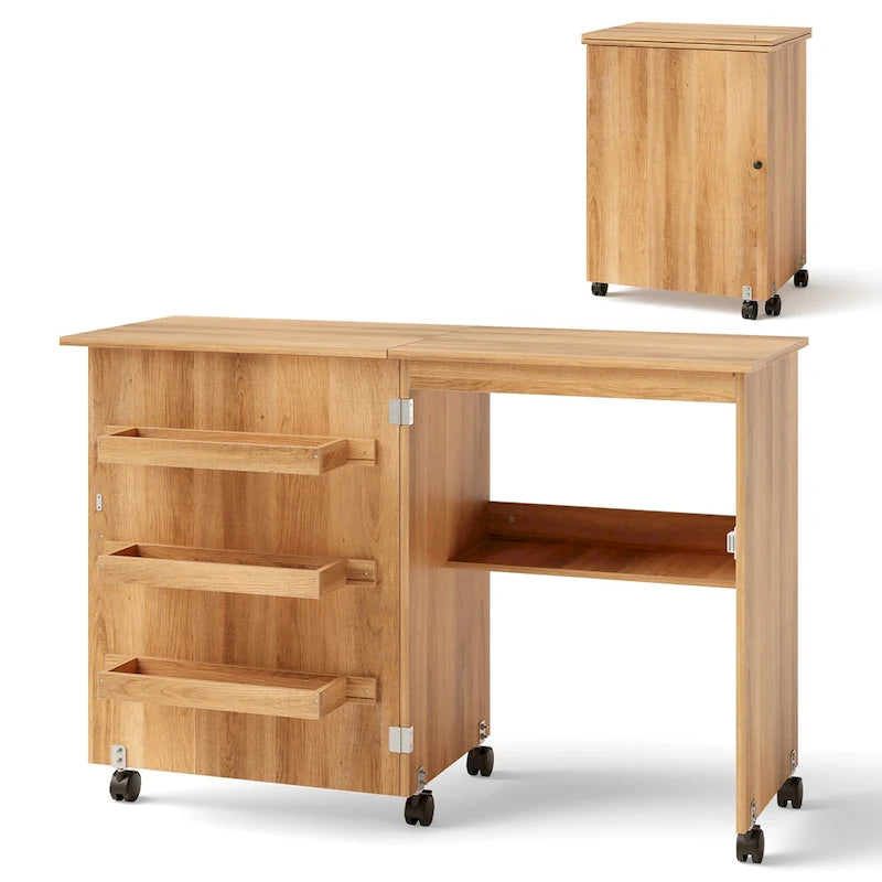 Gymax Table de Couture Pliante Meuble de Rangement pour la Maison