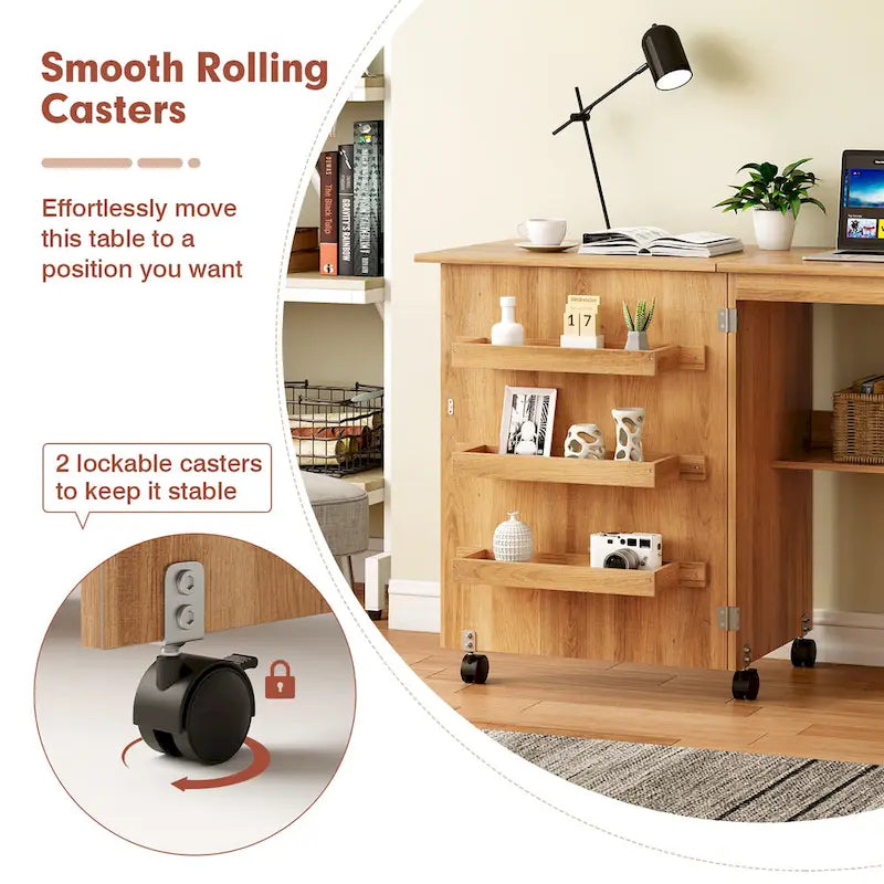 Gymax Table de Couture Pliante Meuble de Rangement pour la Maison