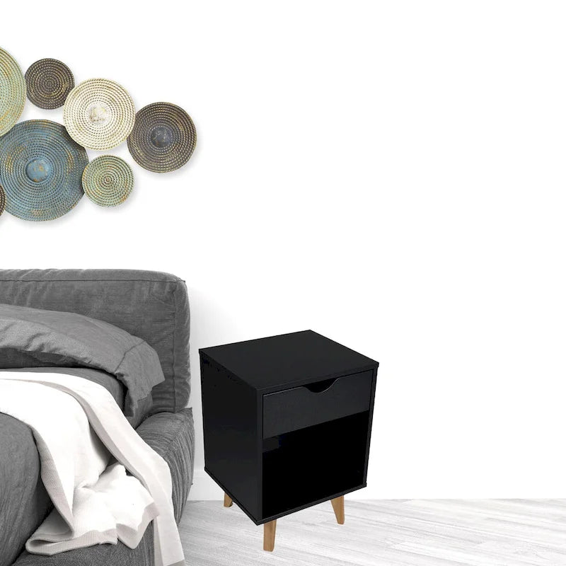 Table de Chevet ou Table d'Appoint Moderne en Bois avec 2 Tiroirs, 61 cm
