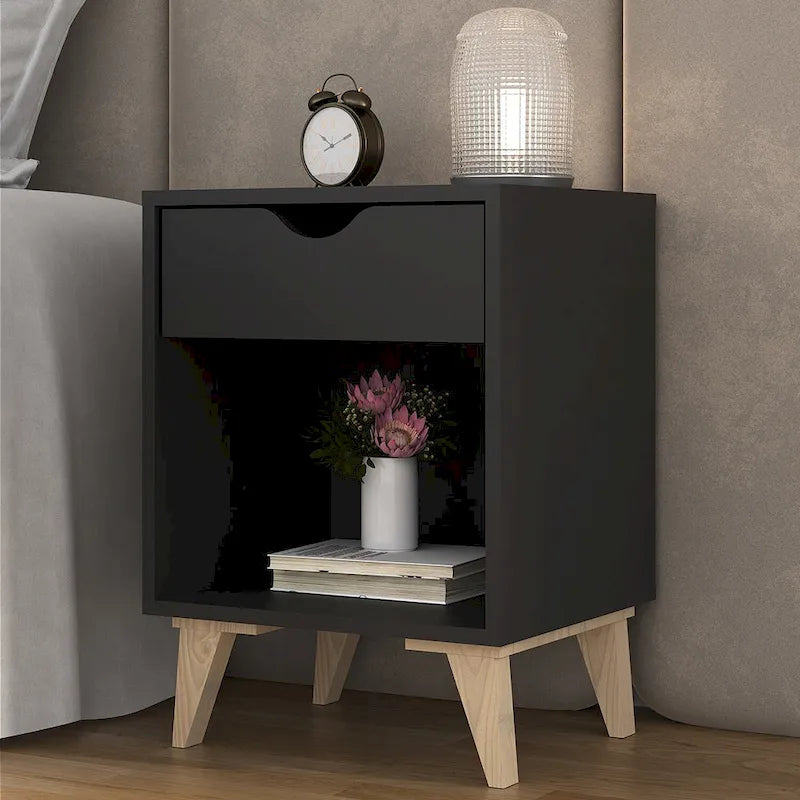 Table de Chevet ou Table d'Appoint Moderne en Bois avec 2 Tiroirs, 61 cm