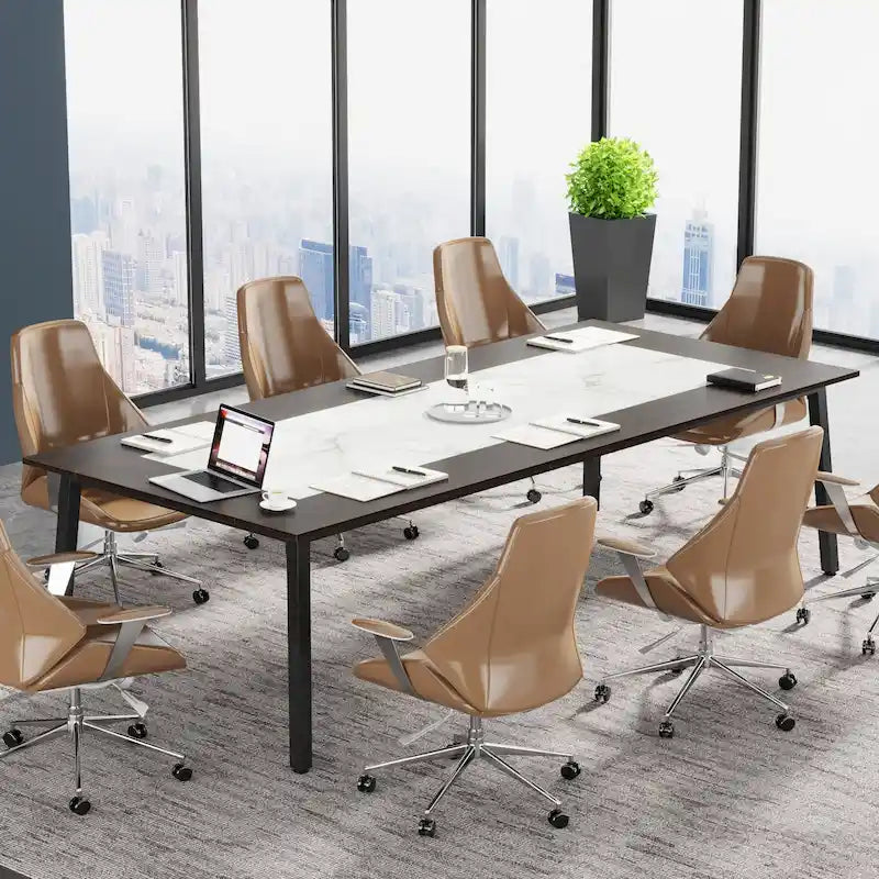 Table de conférence de 2 m (6,56 pi) pour 8 personnes, grande table de réunion de bureau avec cadre en métal - 100 P x 200 L x 75 H cm