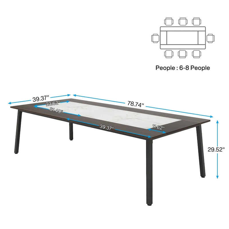 Table de conférence de 2 m (6,56 pi) pour 8 personnes, grande table de réunion de bureau avec cadre en métal - 100 P x 200 L x 75 H cm