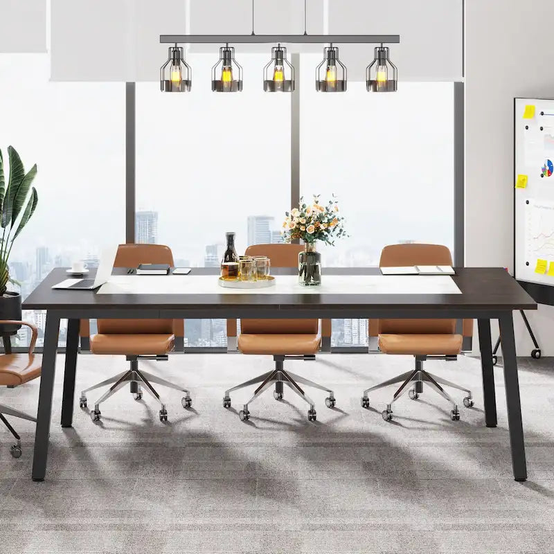 Table de conférence de 2 m (6,56 pi) pour 8 personnes, grande table de réunion de bureau avec cadre en métal - 100 P x 200 L x 75 H cm