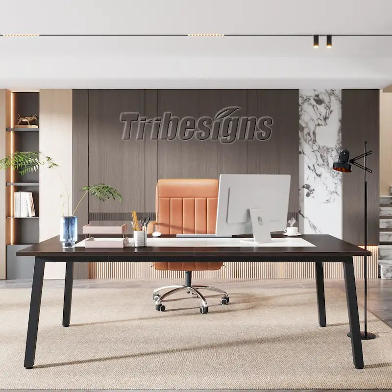 Table de conférence de 2 m (6,56 pi) pour 8 personnes, grande table de réunion de bureau avec cadre en métal - 100 P x 200 L x 75 H cm