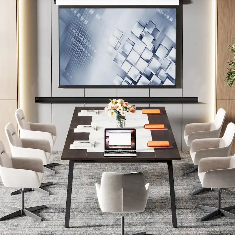 Table de conférence de 2 m (6,56 pi) pour 8 personnes, grande table de réunion de bureau avec cadre en métal - 100 P x 200 L x 75 H cm