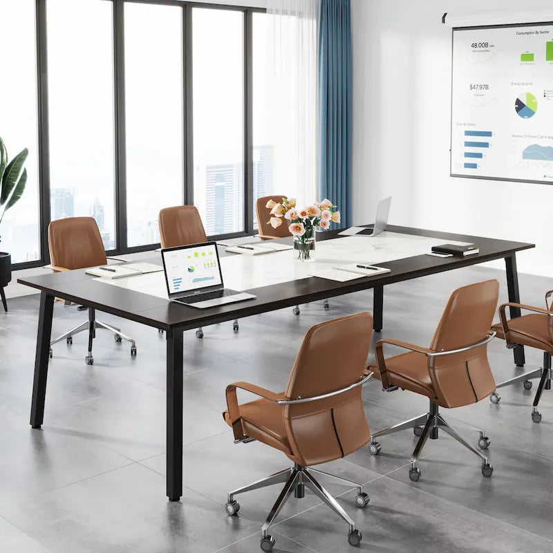 Table de conférence de 2 m (6,56 pi) pour 8 personnes, grande table de réunion de bureau avec cadre en métal - 100 P x 200 L x 75 H cm