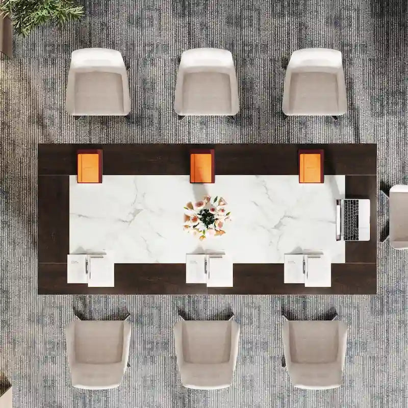 Table de conférence de 2 m (6,56 pi) pour 8 personnes, grande table de réunion de bureau avec cadre en métal - 100 P x 200 L x 75 H cm