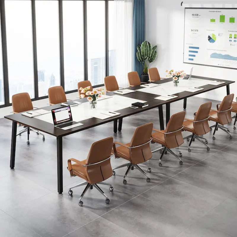 Table de conférence de 2 m (6,56 pi) pour 8 personnes, grande table de réunion de bureau avec cadre en métal - 100 P x 200 L x 75 H cm