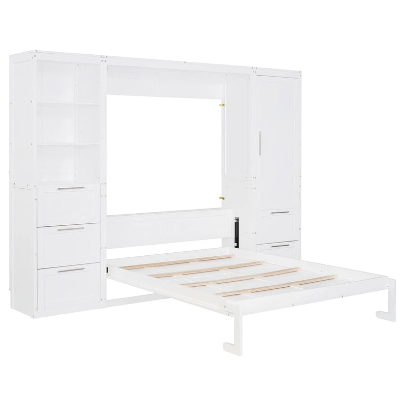 Lit escamotable Queen moderne avec placard et tiroirs