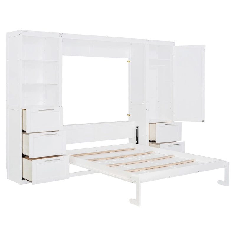 Lit escamotable Queen moderne avec placard et tiroirs