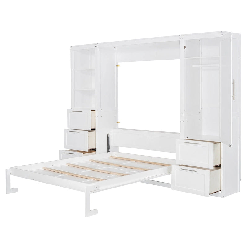 Lit escamotable Queen moderne avec placard et tiroirs