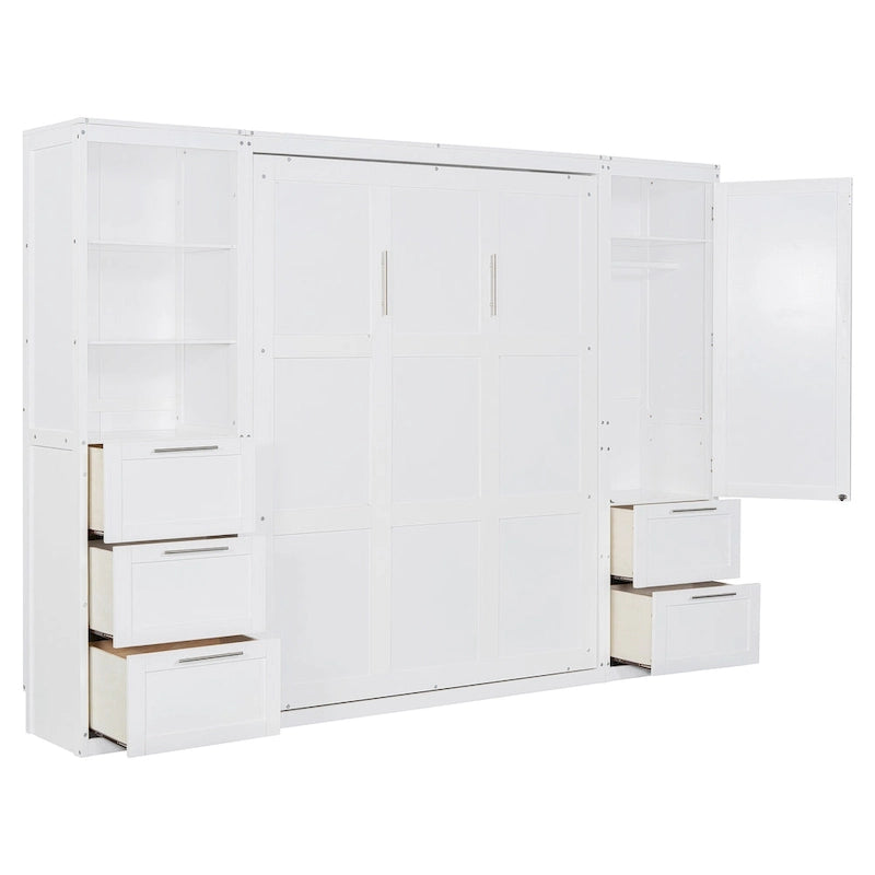 Lit escamotable Queen moderne avec placard et tiroirs