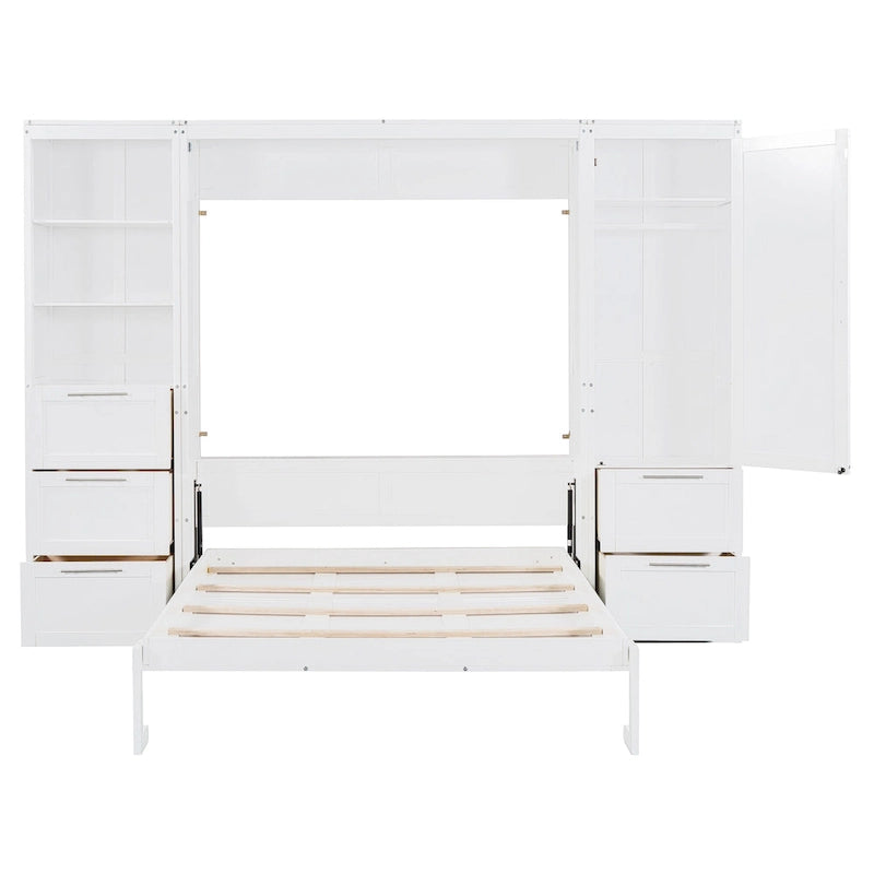 Lit escamotable Queen moderne avec placard et tiroirs