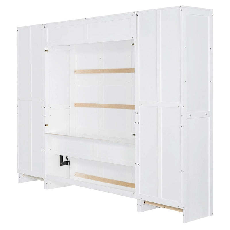 Lit escamotable Queen moderne avec placard et tiroirs