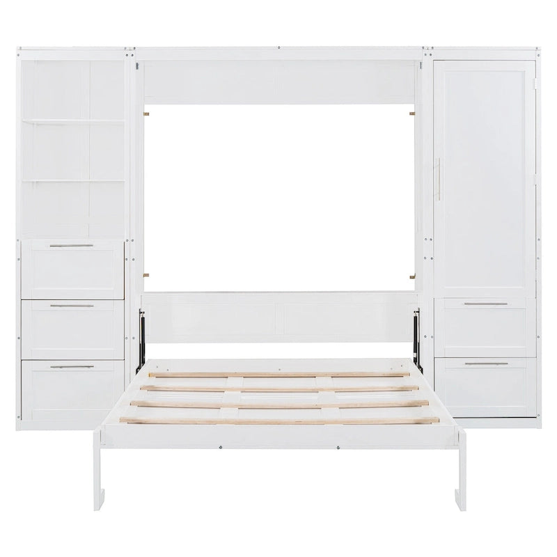Lit escamotable Queen moderne avec placard et tiroirs
