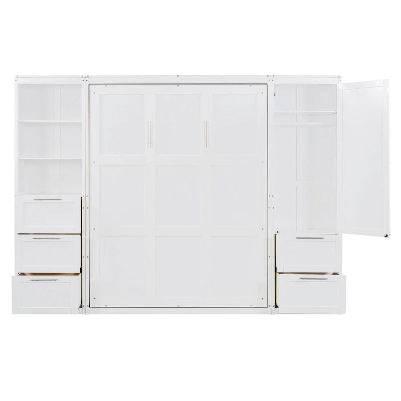 Lit escamotable Queen moderne avec placard et tiroirs