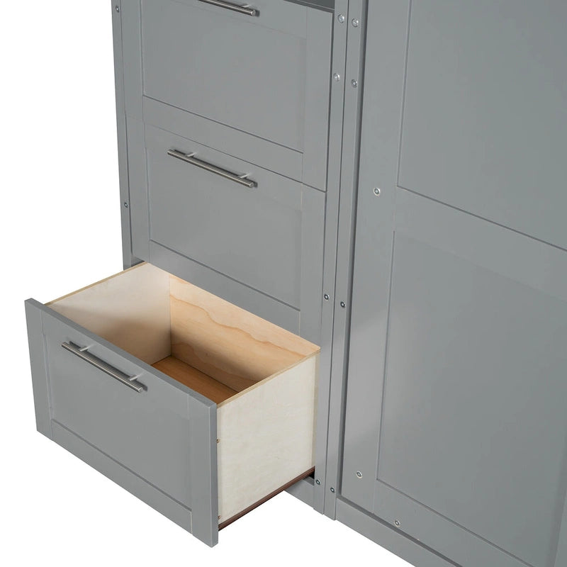 Lit escamotable Queen moderne avec placard et tiroirs