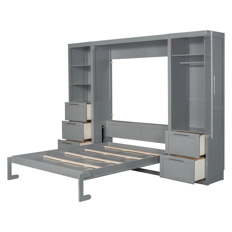 Lit escamotable Queen moderne avec placard et tiroirs