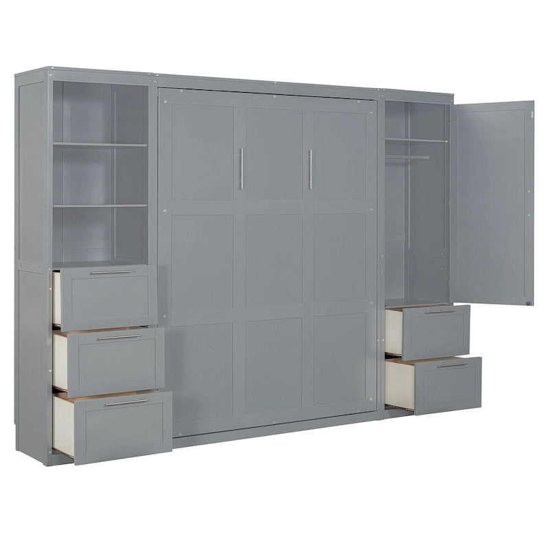 Lit escamotable Queen moderne avec placard et tiroirs