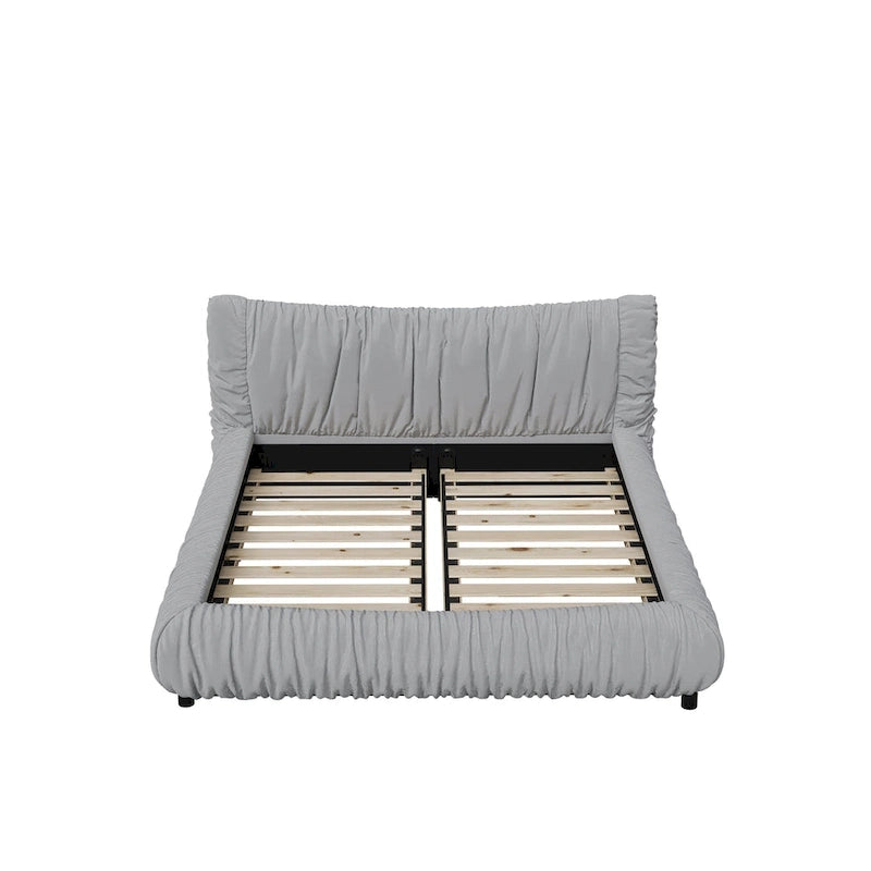 Lit plateforme de luxe king-size gris clair capitonné avec coussin amovible et cadre en bois massif
