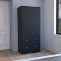 30.9 Armoire moderne à double porte avec deux tiroirs et tringle à vêtements pour chambre à coucher