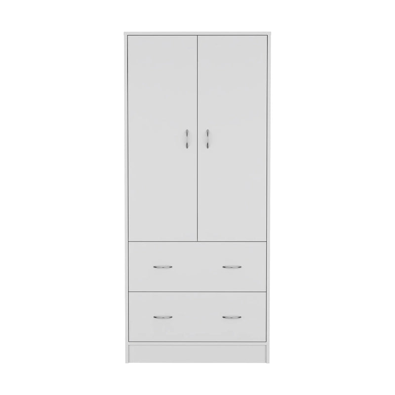 30.9 Armoire moderne à double porte avec deux tiroirs et tringle à vêtements pour chambre à coucher