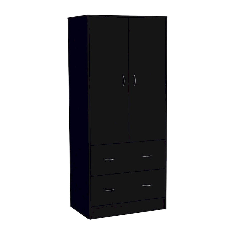 30.9 Armoire moderne à double porte avec deux tiroirs et tringle à vêtements pour chambre à coucher