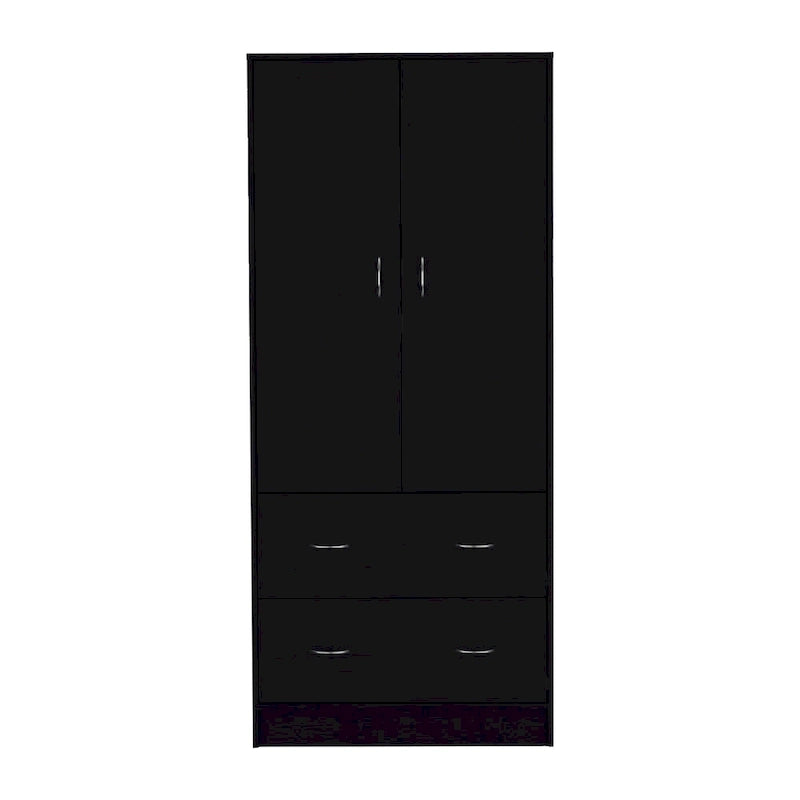 30.9 Armoire moderne à double porte avec deux tiroirs et tringle à vêtements pour chambre à coucher