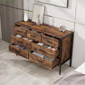 Commode horizontale à 7 tiroirs, Armoire de rangement en bois pour chambre à coucher, Meuble de rangement solide avec cadre en acier robuste