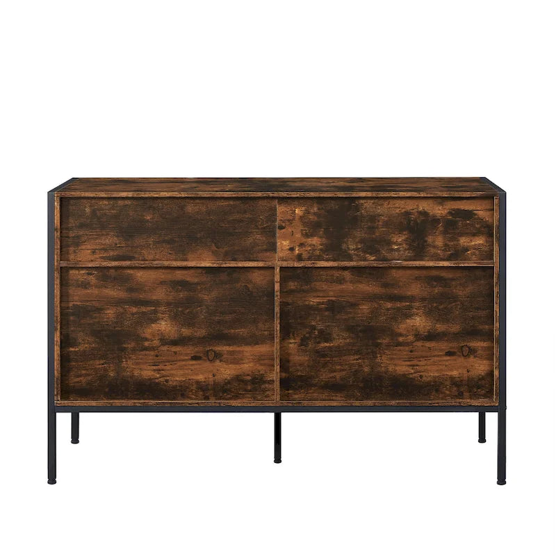 Commode horizontale à 7 tiroirs, Armoire de rangement en bois pour chambre à coucher, Meuble de rangement solide avec cadre en acier robuste