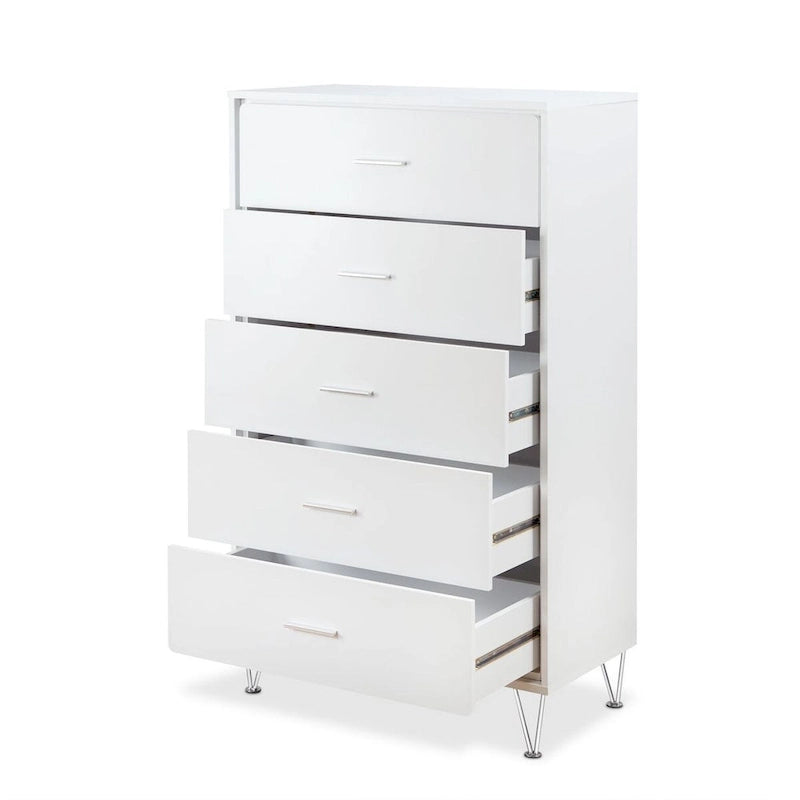 Commode verticale 5 tiroirs en bois massif, commode moderne en bois avec grand espace de rangement pour chambre à coucher, salon