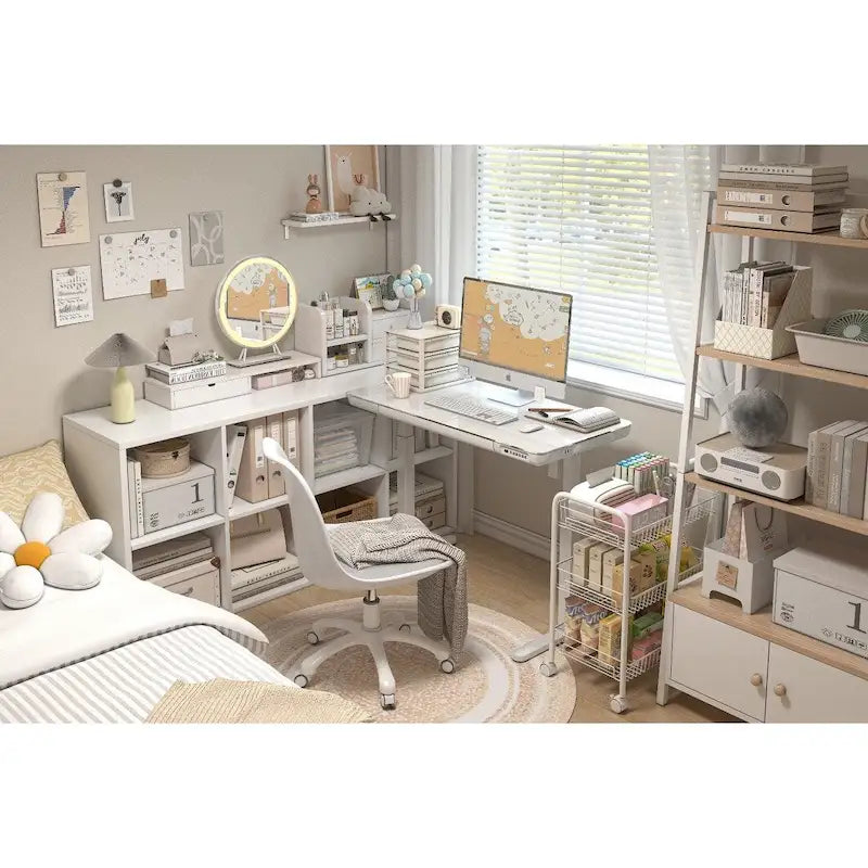 KOWO Bureau électrique debout en verre de 48 pouces avec plateau en verre trempé, poste de travail assis-debout réglable en hauteur pour bureau moderne