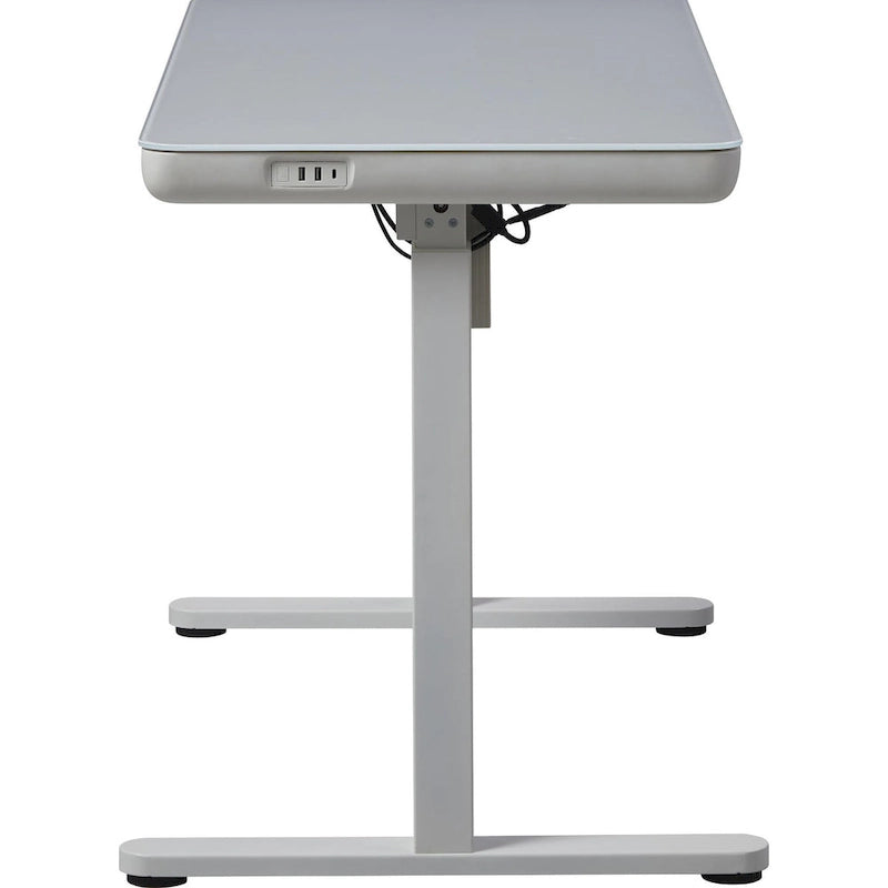 KOWO Bureau électrique debout en verre de 48 pouces avec plateau en verre trempé, poste de travail assis-debout réglable en hauteur pour bureau moderne