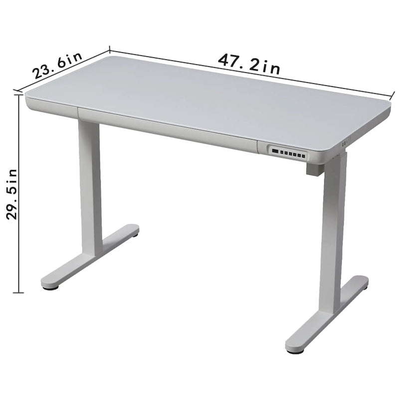 KOWO Bureau électrique debout en verre de 48 pouces avec plateau en verre trempé, poste de travail assis-debout réglable en hauteur pour bureau moderne