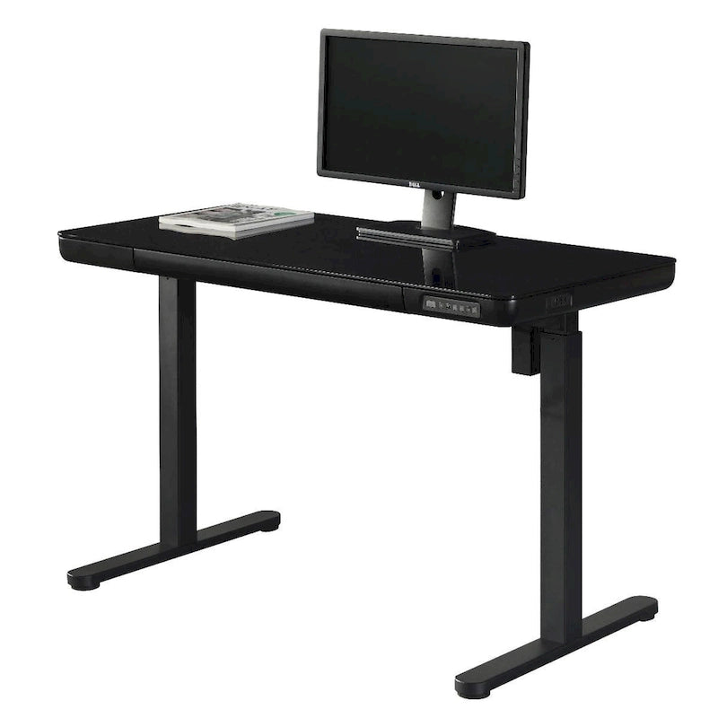 KOWO Bureau électrique debout en verre de 48 pouces avec plateau en verre trempé, poste de travail assis-debout réglable en hauteur pour bureau moderne