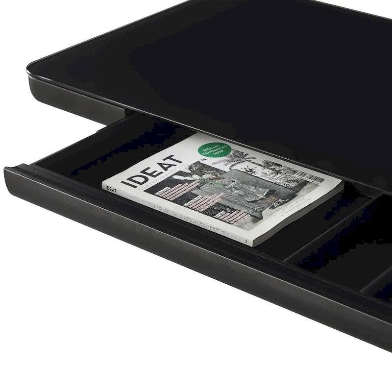 KOWO Bureau électrique debout en verre de 48 pouces avec plateau en verre trempé, poste de travail assis-debout réglable en hauteur pour bureau moderne