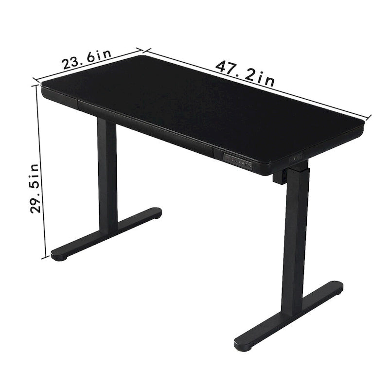 KOWO Bureau électrique debout en verre de 48 pouces avec plateau en verre trempé, poste de travail assis-debout réglable en hauteur pour bureau moderne
