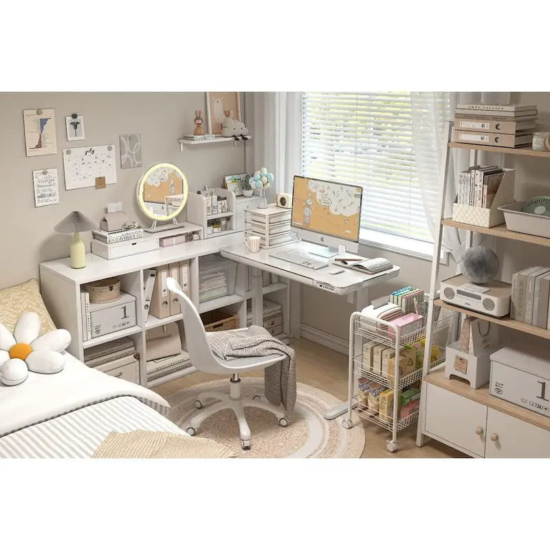 KOWO Bureau électrique debout en verre de 48 pouces avec plateau en verre trempé, poste de travail assis-debout réglable en hauteur pour bureau moderne