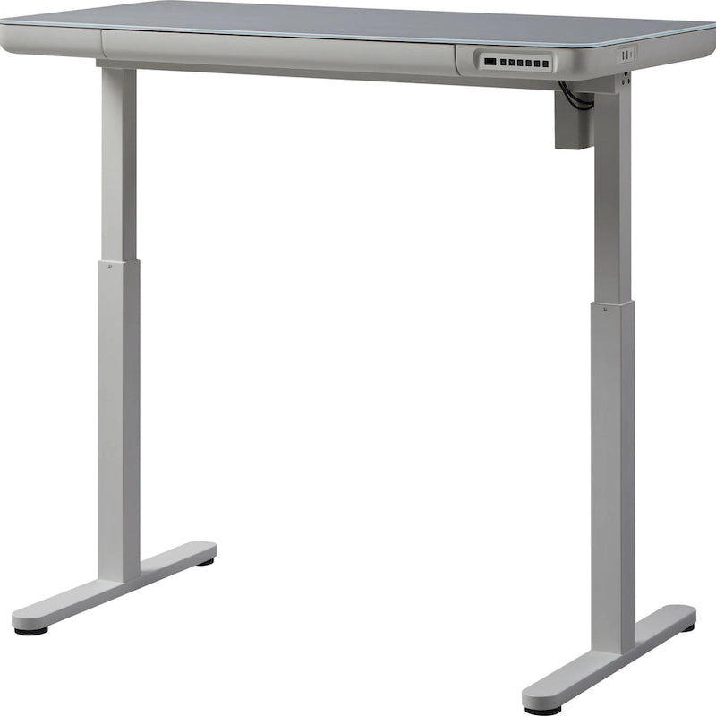 KOWO Bureau électrique debout en verre de 48 pouces avec plateau en verre trempé, poste de travail assis-debout réglable en hauteur pour bureau moderne