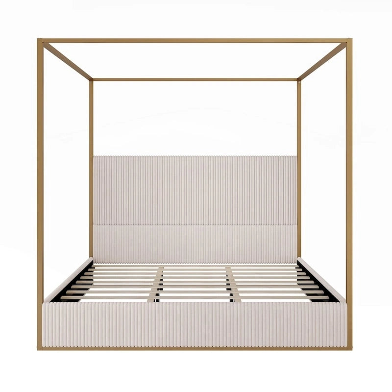Lit à baldaquin moderne en métal de luxe avec tête de lit capitonnée haute
