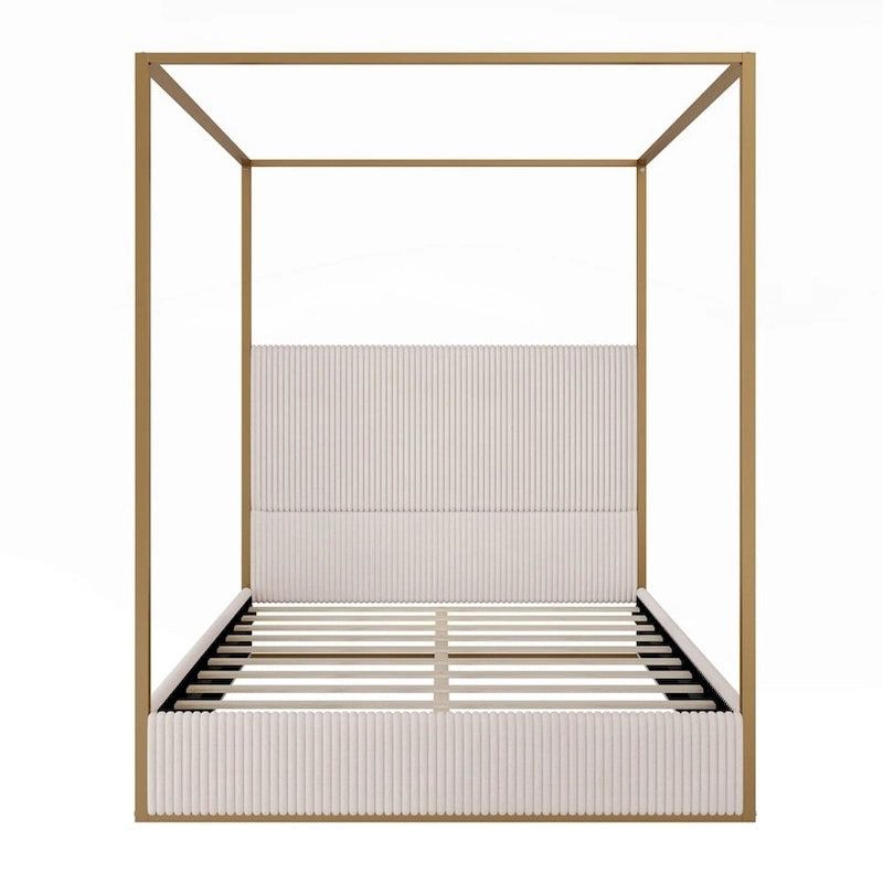 Lit à baldaquin moderne en métal de luxe avec tête de lit capitonnée haute