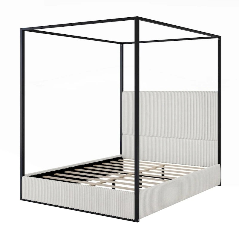 Lit à baldaquin moderne en métal de luxe avec tête de lit capitonnée haute