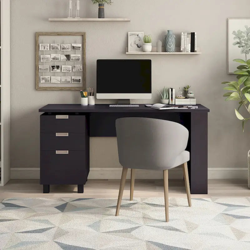 Bureau informatique Morr Modern Espresso de 59 pouces en bois avec 2 tiroirs par Furniture of America